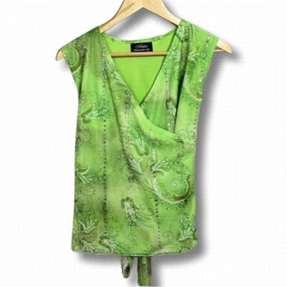 Artex Contemporary Collection Tops - Lime MEDIUM cross front sequin tee tie back double lined